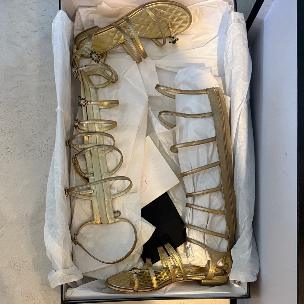 CHANEL Gold Gladiator Sandals